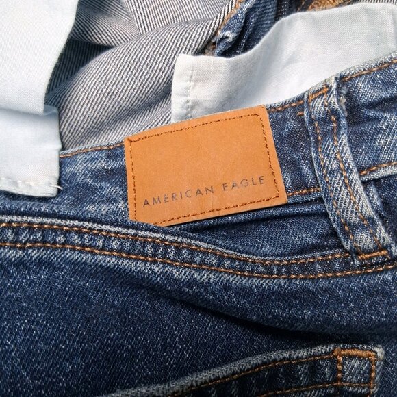 American Eagle Stovepipe Jeans Women 12 Stretch Wide Leg Blue Denim Pants - Picture 11 of 15